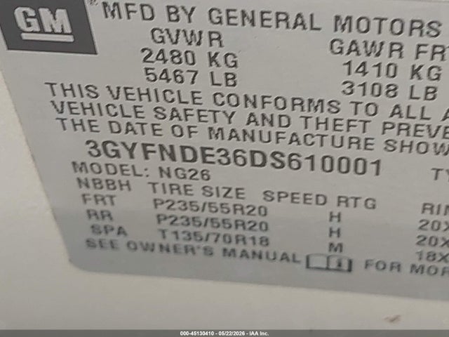45130410 :رقم المزاد ، 3GYFNDE36DS610001 vin ، 2013 Cadillac Srx Performance Collection مزاد بيع
