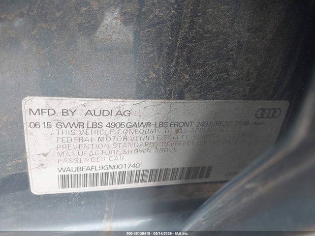 Aukcja sprzedaży 2016 Audi A4 2.0t Premium, vin: WAUBFAFL9GN001740, numer aukcji: 45130419