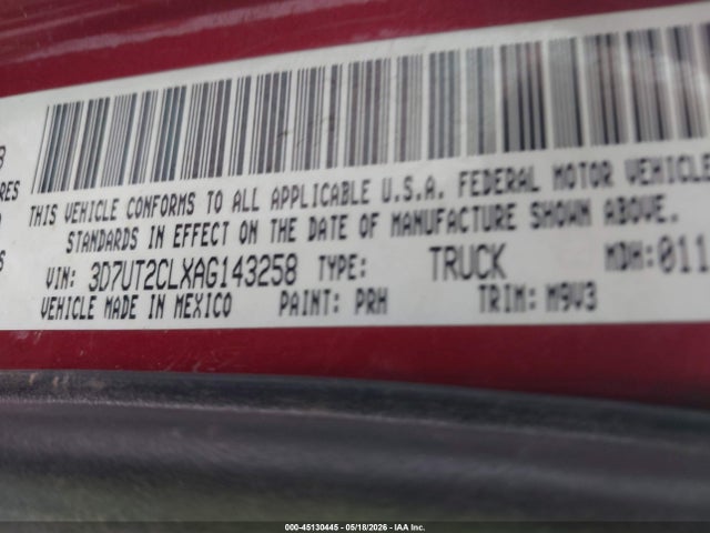 Продаж на аукціоні авто 2010 Dodge Ram 2500 Slt, vin: 3D7UT2CLXAG143258, номер лоту: 45130445