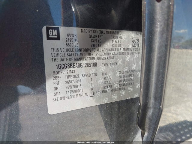 1GCGSBEA8G1265100 Chevrolet Colorado Wt