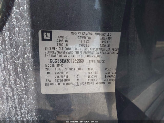 1GCGSBEA3G1269569 Chevrolet Colorado Wt