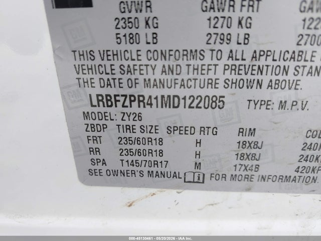 Aukcja sprzedaży 2021 Buick Envision Awd Essence, vin: LRBFZPR41MD122085, numer aukcji: 45130461