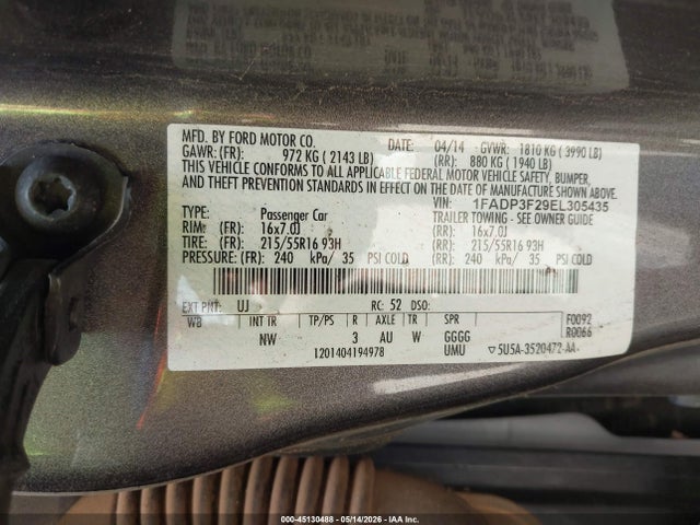 2014 Ford Focus Se მანქანა იყიდება აუქციონზე, vin: 1FADP3F29EL305435, აუქციონის ნომერი: 45130488