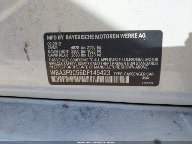 2013 Bmw Activehybrid 3 მანქანა იყიდება აუქციონზე, vin: WBA3F9C56DF145423, აუქციონის ნომერი: 45130512