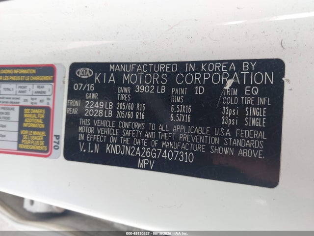 Продажа на аукционе авто 2016 Kia Soul, vin: KNDJN2A26G7407310, номер лота: 45130527