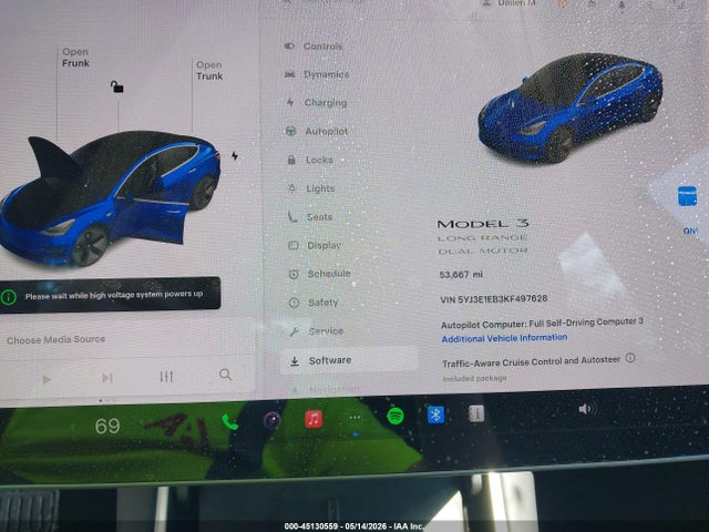 45130559 :رقم المزاد ، 5YJ3E1EB3KF497628 vin ، 2019 Tesla Model 3 Long Range/performance مزاد بيع
