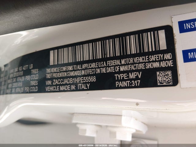 Продаж на аукціоні авто 2017 Jeep Renegade Limited Fwd, vin: ZACCJADB1HPE55568, номер лоту: 45130586