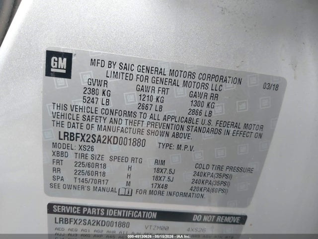 Продаж на аукціоні авто 2019 Buick Envision Awd Essence, vin: LRBFX2SA2KD001880, номер лоту: 45130626