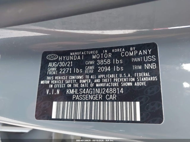 2022 Hyundai Elantra Sel მანქანა იყიდება აუქციონზე, vin: KMHLS4AG1NU248814, აუქციონის ნომერი: 45130629