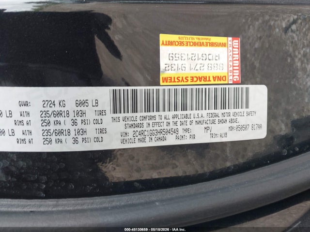 Aukcja sprzedaży 2017 Chrysler Pacifica Limited, vin: 2C4RC1GG3HR504549, numer aukcji: 45130659