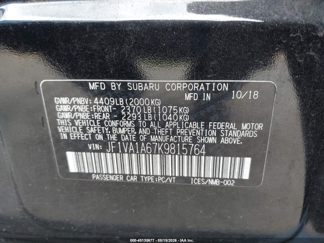 Продаж на аукціоні авто 2019 Subaru Wrx, vin: JF1VA1A67K9815764, номер лоту: 45130677