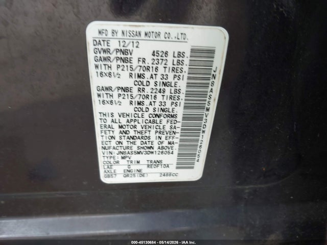 Продаж на аукціоні авто 2013 Nissan Rogue S, vin: JN8AS5MV3DW126054, номер лоту: 45130684