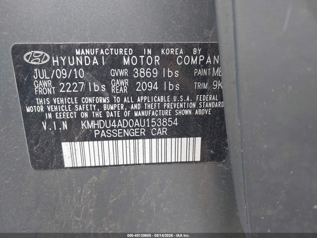 Продаж на аукціоні авто 2010 Hyundai Elantra Gls, vin: KMHDU4AD0AU153854, номер лоту: 45130685