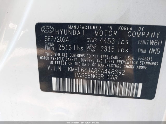 Продаж на аукціоні авто 2025 Hyundai Sonata Sel, vin: KMHL64JA8SA448392, номер лоту: 45130691