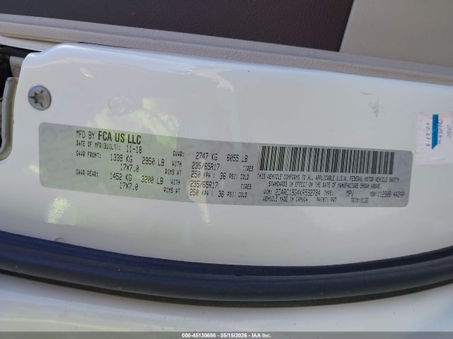 Aukcja sprzedaży 2019 Chrysler Pacifica Touring L, vin: 2C4RC1BG4KR592784, numer aukcji: 45130698