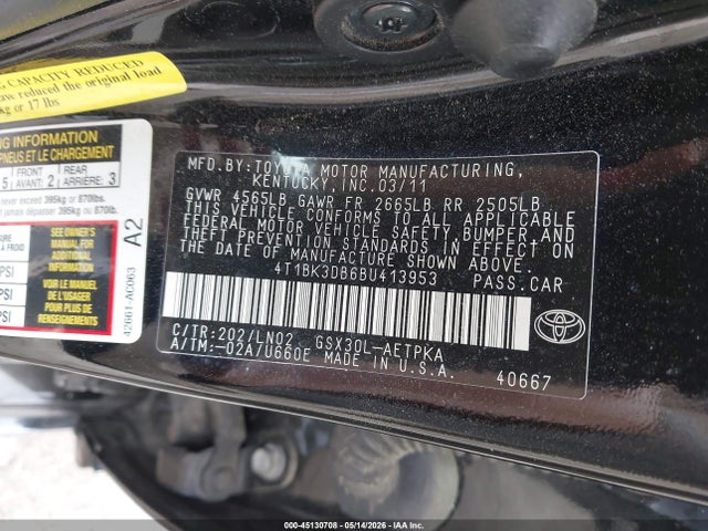 Продажа на аукционе авто 2011 Toyota Avalon Limited, vin: 4T1BK3DB6BU413953, номер лота: 45130708