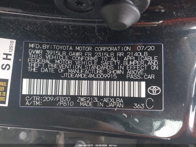 JTDEAMDE4MJ009915 Toyota Corolla Hybrid Le