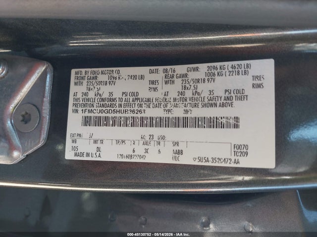 Продажа на аукционе авто 2017 Ford Escape Se, vin: 1FMCU0GD5HUB36263, номер лота: 45130752