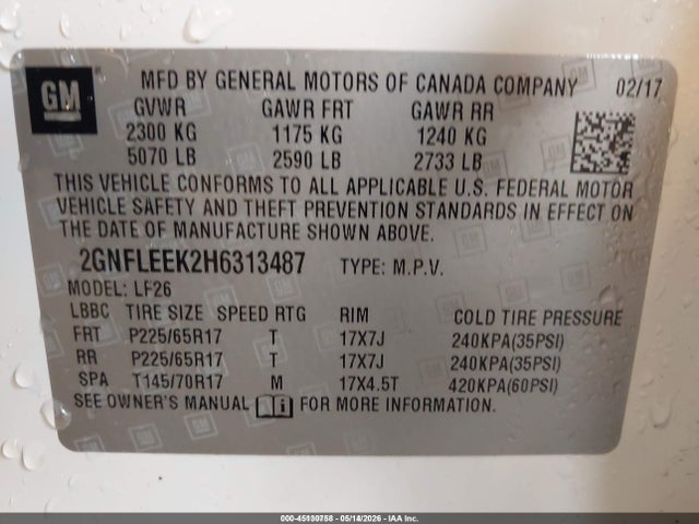 Aukcja sprzedaży 2017 Chevrolet Equinox Ls, vin: 2GNFLEEK2H6313487, numer aukcji: 45130758