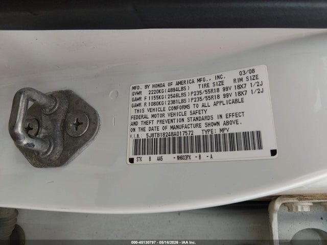 Aukcja sprzedaży 2008 Acura Rdx, vin: 5J8TB18248A017572, numer aukcji: 45130797