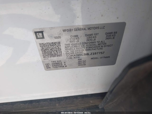 Aukcja sprzedaży 2020 Gmc Acadia Fwd Sle, vin: 1GKKNRLS8LZ197757, numer aukcji: 45130818