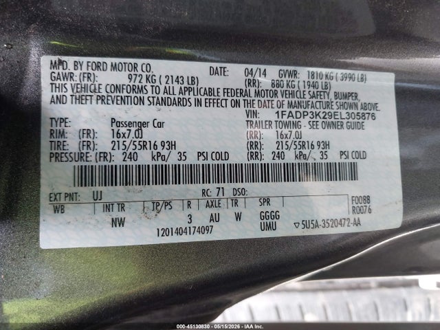 Продаж на аукціоні авто 2014 Ford Focus Se, vin: 1FADP3K29EL305876, номер лоту: 45130830