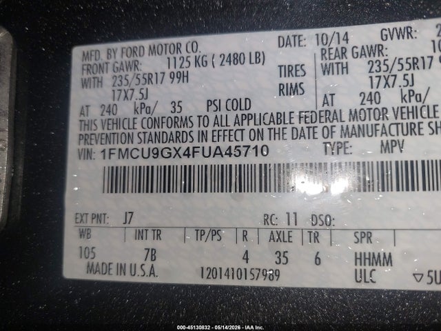 2015 Ford Escape Se მანქანა იყიდება აუქციონზე, vin: 1FMCU9GX4FUA45710, აუქციონის ნომერი: 45130832