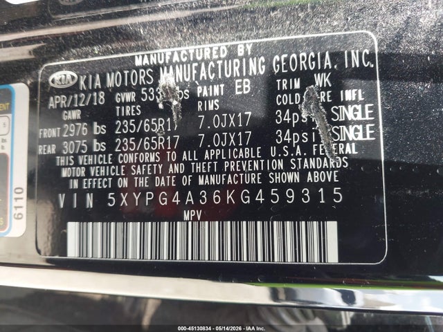 Продаж на аукціоні авто 2019 Kia Sorento 2.4l L, vin: 5XYPG4A36KG459315, номер лоту: 45130834