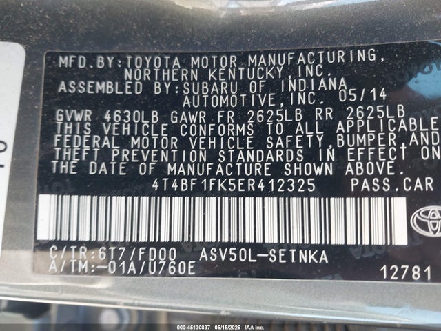 Продаж на аукціоні авто 2014 Toyota Camry Le, vin: 4T4BF1FK5ER412325, номер лоту: 45130837