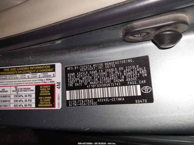 45130864 :رقم المزاد ، 4T1BF3EK0BU615142 vin ، 2011 Toyota Camry Le مزاد بيع