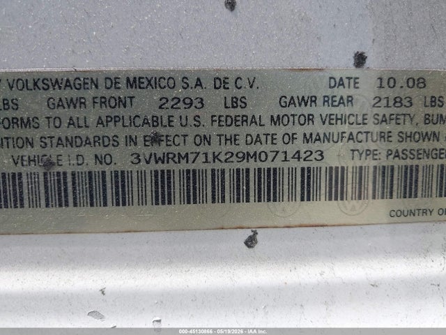 Aukcja sprzedaży 2009 Volkswagen Jetta Se/sel, vin: 3VWRM71K29M071423, numer aukcji: 45130866