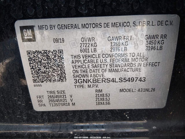 Aukcja sprzedaży 2020 Chevrolet Blazer Fwd Rs, vin: 3GNKBERS4LS549743, numer aukcji: 45130896