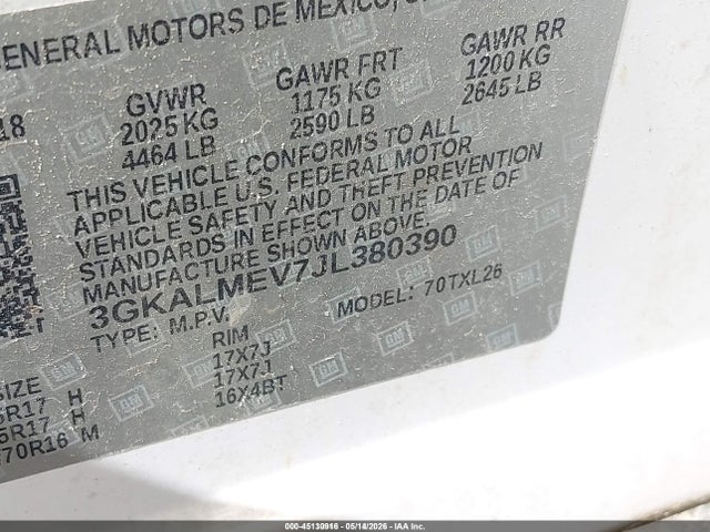 45130916 :رقم المزاد ، 3GKALMEV7JL380390 vin ، 2018 Gmc Terrain Sle مزاد بيع