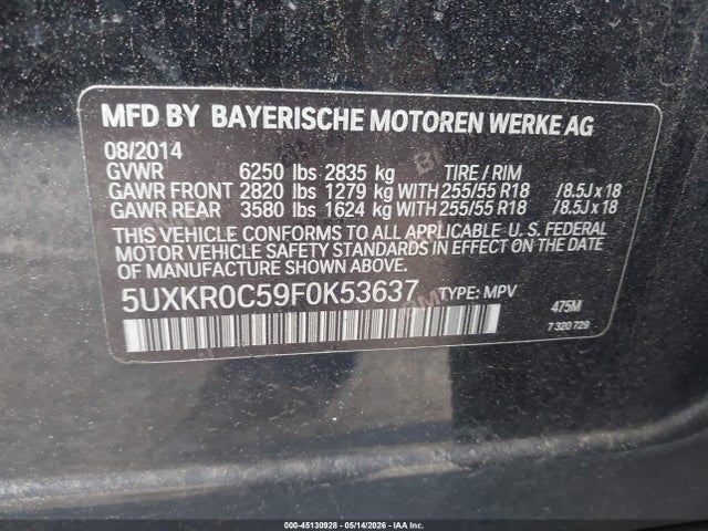 Продаж на аукціоні авто 2015 Bmw X5 Xdrive35i, vin: 5UXKR0C59F0K53637, номер лоту: 45130928
