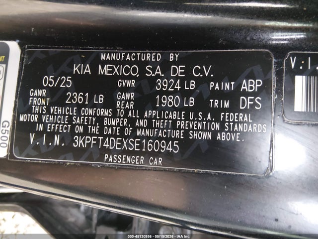 Продажа на аукционе авто 2025 Kia K4 Lxs, vin: 3KPFT4DEXSE160945, номер лота: 45130956
