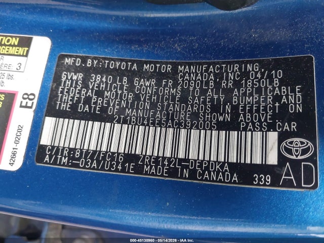 Продажа на аукционе авто 2010 Toyota Corolla Le, vin: 2T1BU4EE5AC392005, номер лота: 45130960