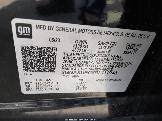 Продаж на аукціоні авто 2024 Chevrolet Equinox Awd Lt, vin: 3GNAXUEG8RL111948, номер лоту: 45130988