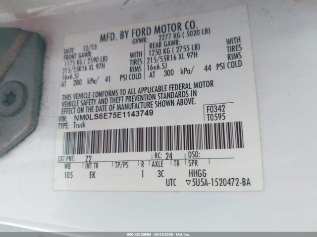 Aukcja sprzedaży 2014 Ford Transit Connect Xl, vin: NM0LS6E75E1143749, numer aukcji: 45130994
