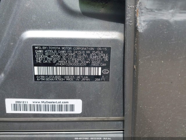 Aukcja sprzedaży 2016 Lexus Is 300, vin: JTHCM1D29G5003039, numer aukcji: 45131002