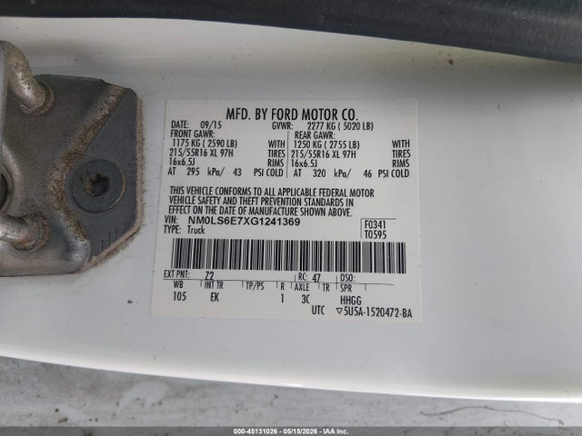 2016 Ford Transit Connect Xl მანქანა იყიდება აუქციონზე, vin: NM0LS6E7XG1241369, აუქციონის ნომერი: 45131026
