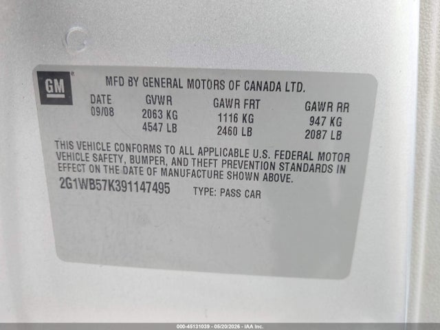 Продаж на аукціоні авто 2009 Chevrolet Impala Ls, vin: 2G1WB57K391147495, номер лоту: 45131039