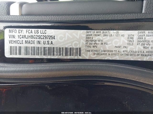2025 Jeep Grand Cherokee Limited 4x4 მანქანა იყიდება აუქციონზე, vin: 1C4RJHBG2SC297254, აუქციონის ნომერი: 45131049