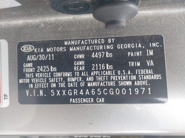 Продаж на аукціоні авто 2012 Kia Optima Sx, vin: 5XXGR4A65CG001971, номер лоту: 45131051