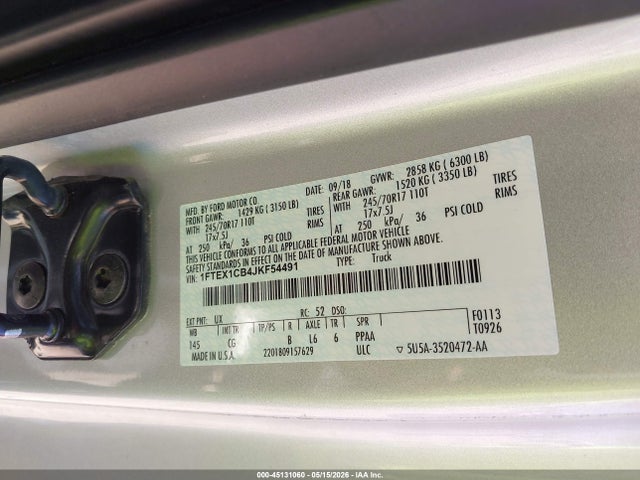 Ford F-150 Xl 2018 1FTEX1CB4JKF54491 Image 9