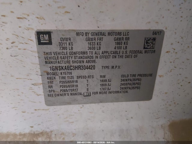 1GNSKAEC3HR304420 Chevrolet Tahoe Ls