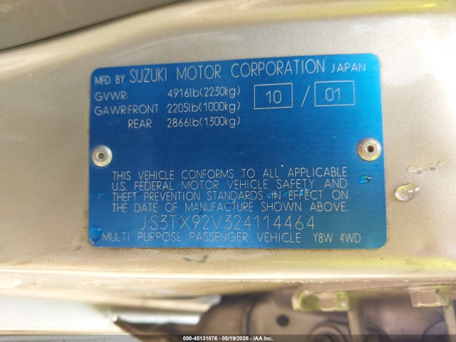 Продажа на аукционе авто 2002 Suzuki Xl-7 Limited/plus/standard/touring, vin: JS3TX92V324114464, номер лота: 45131076