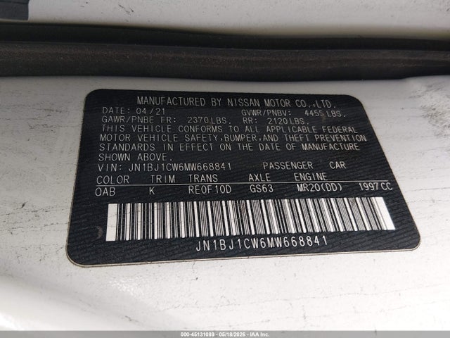 Продаж на аукціоні авто 2021 Nissan Rogue Sport Sl Awd Xtronic Cvt, vin: JN1BJ1CW6MW668841, номер лоту: 45131089