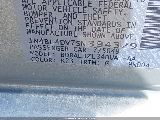 2025 Nissan Altima Sv Fwd მანქანა იყიდება აუქციონზე, vin: 1N4BL4DV7SN394329, აუქციონის ნომერი: 45131106