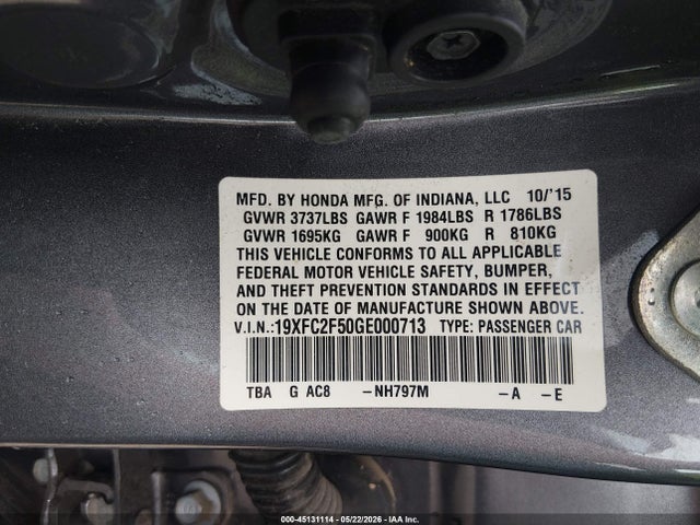 Aukcja sprzedaży 2016 Honda Civic Lx, vin: 19XFC2F50GE000713, numer aukcji: 45131114