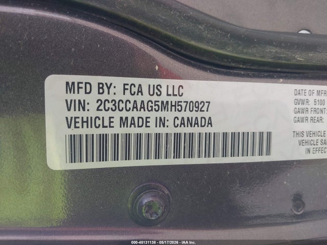 Продажа на аукционе авто 2021 Chrysler 300 Touring L, vin: 2C3CCAAG5MH570927, номер лота: 45131138
